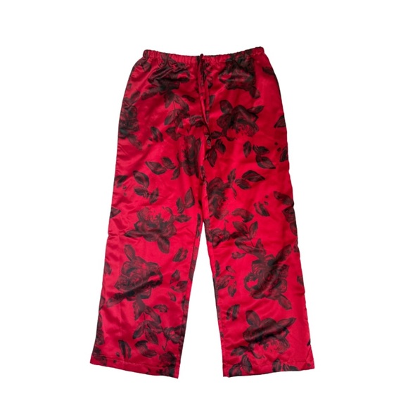 NWT Natori Pajama Pants Silky Red Black Floral Size Small - Picture 1 of 6